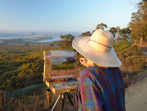 The author painting at Morro Bay
