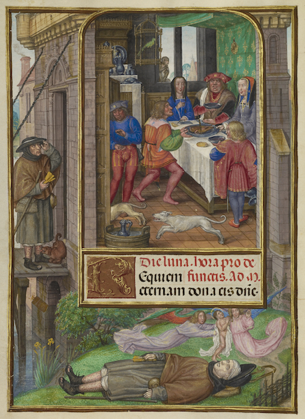 The Feast of Dives, Master of James IV of Scotland, Spinola Hours, Bruges and Ghent, 1510-20, The J. Paul Getty Museum, Ms. Ludwig IX 18, fol. 21v