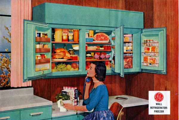 Ad for a wall-mounted refrigerator, 1956
