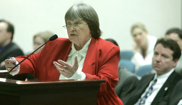 Marion Hammer, left, former President of the National Rifleman's Association, speaks to the House Judiciary committee about the firearms/motor vehicles bill, Tuesday, April 4, 2006, in Tallahassee, Fla.