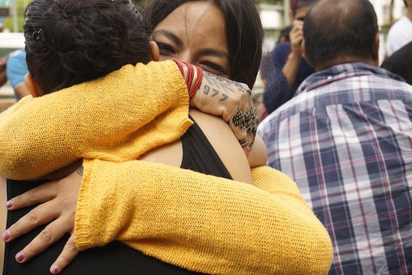 An embrace at Chant Down the Walls, an undocumented students rally in downtown Los Angeles in 2016.