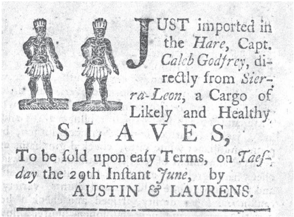 Advertisement for slaves from the Hare. South Carolina Gazette, June 17, 1756.