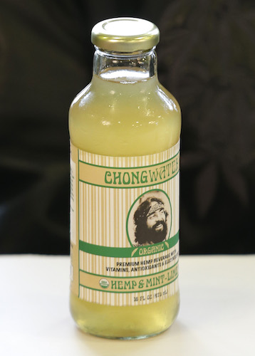 A bottle of "Chongwater," a flavored hemp drink marketed by comedian and marijuana icon Tommy Chong.