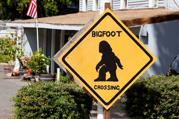 A road sign in Humboldt County, CA, home to the world’s unofficial Bigfoot capital.