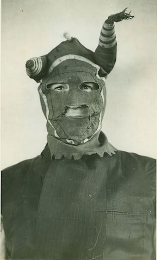 The only known Bald Knobber mask in existence, belonging to William James of St. Louis, who's a descendant of a Bald Knobber. Masks like these were particular to the Christian County Bald Knobbers. Courtesy of the State Historical Society of Missouri.