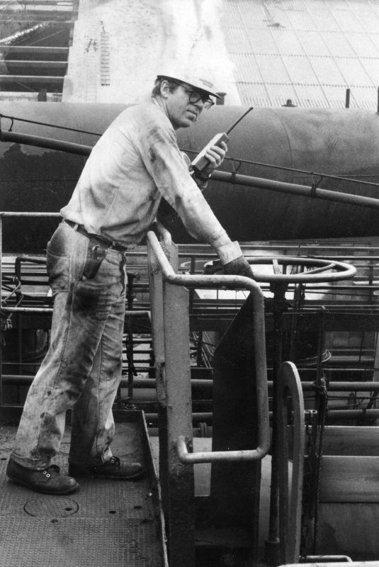 The author at work adjusting the pressure on a unit of coke ovens, Pittsburgh Works Jones & Laughlin Steel Company. Photo courtesy of Ken Kobus.