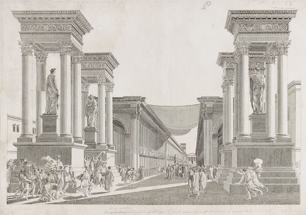 Imaginary view of Tetrapylon, etching after Louis-François Cassas, ca. 1799. Image courtesy of the Getty Research Institute. 