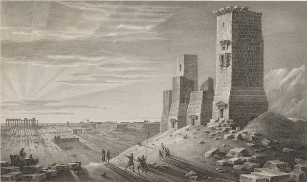 Valley of the Tombs in Palmyra. Etching after Louis-François Cassas, ca. 1799./Courtesy of the Getty Research Institute.