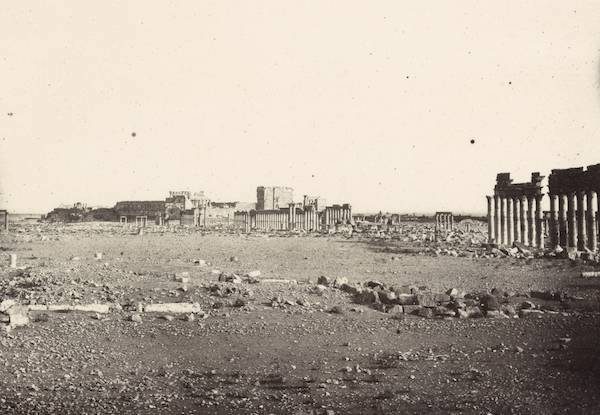 Detail of two-part panorama featuring the Colonnade Street and the Temple of Bel in Palmyra. Albumen print by Louis Vignes, 1864/Courtesy of the Getty Research Institute.