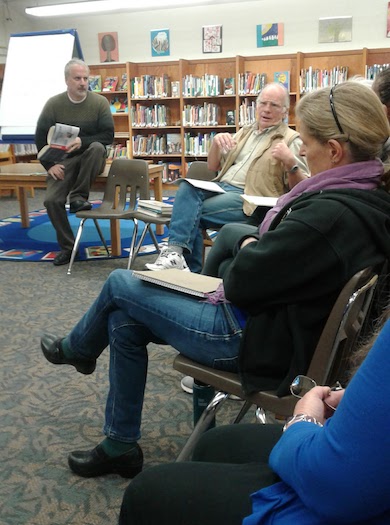 The author, Christopher Phillips (left), with participants in a Constitution Café at a public library in Mt. Shasta, California. Photo courtesy of Christopher Phillips.