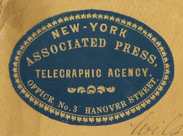 Earliest known version of the Associated Press logo, c.1849 to 1857.