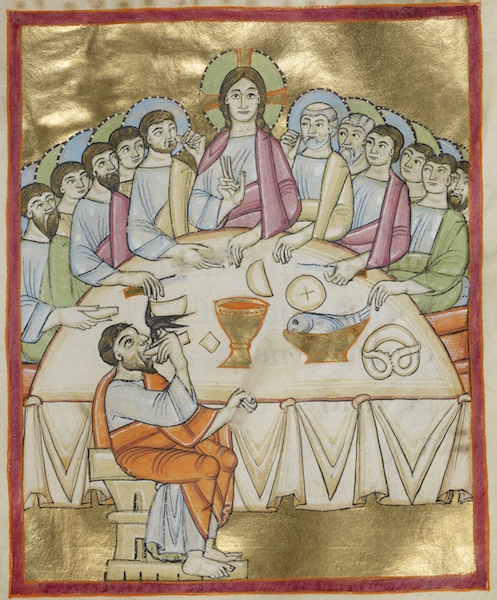 Last Supper, Benedictional, Regensburg, about 1030-40, The J. Paul Getty Museum, Ms. Ludwig VII 1, fol. 38