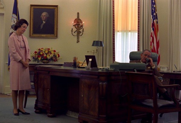 President Johnson and Lady Bird Johnson in the Oval Office on June 5, 1968, as President Johnson learns by phone of Robert F. Kennedy’s death.