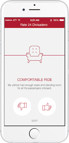 Munimobile's 'Rate My Ride' feature.