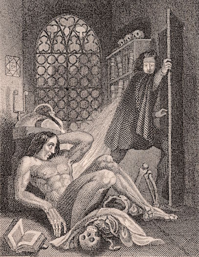 Frontispiece to the revised edition of Frankenstein by Mary Shelley, 1831. 