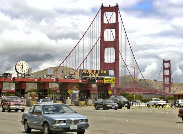 Toll booths at the Golden Gate Bridge in San Francisco, May 2002. Photo by Paul Sakuma/Associated Press.